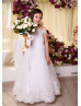 Off Shoulder Ivory Lace Applique Tulle Flower Girl Dress